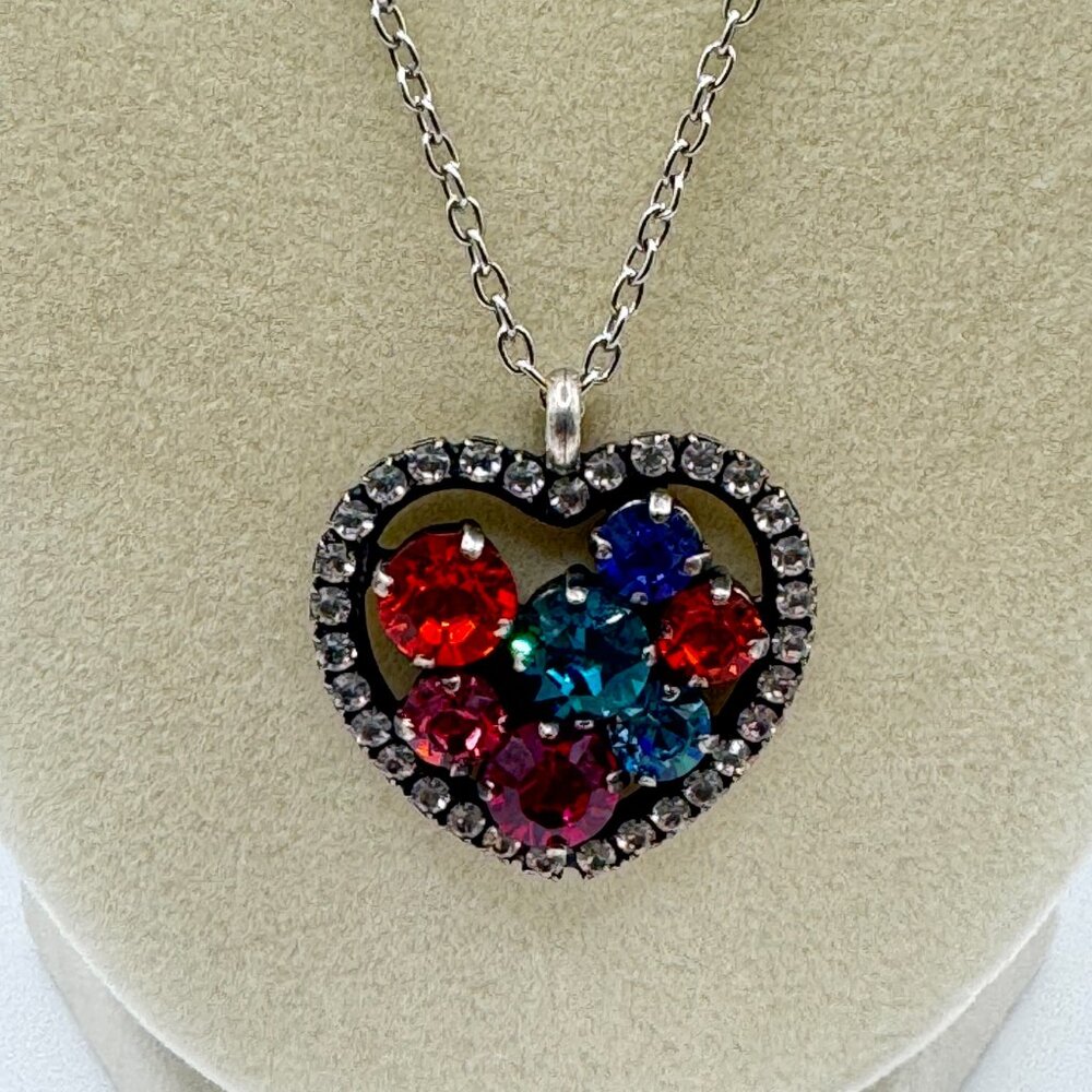 Rainbow Swarovski Crystal Heart Necklace – Multicolor Sparkle, Handcrafted gift - Picture 4 of 5